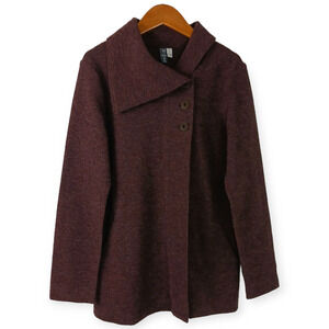 Ibex SZ S 3-Button Asymmetrical Cardigan Jacket Merino Wool Redwood Heather